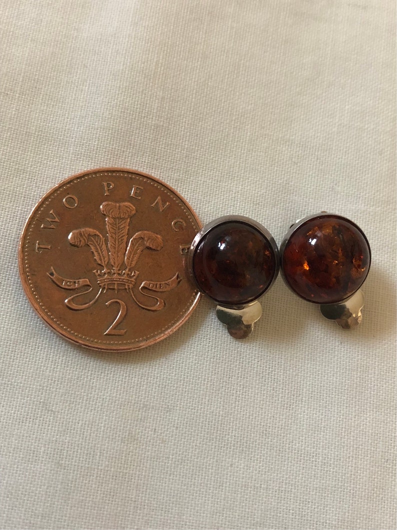 Vintage Cabochon Amber and Silver Clip-on Earrings Lovely Pre-loved ...