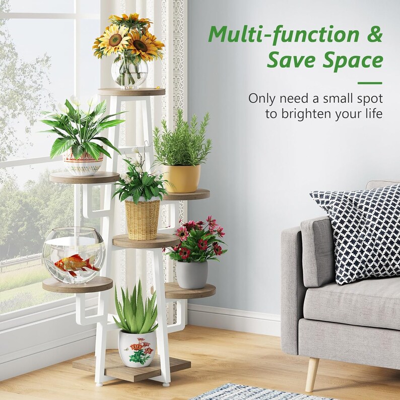7 Tiered Wood Metal Plant Stand Tall Plant Stand Indoor Plant Stand