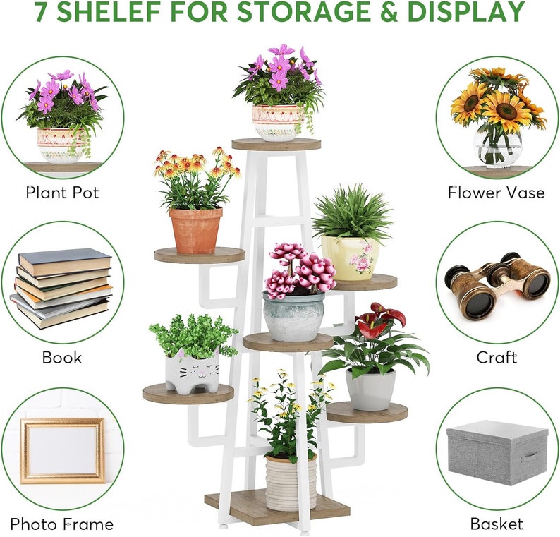 7 Tiered Wood Metal Plant Stand Tall Plant Stand Indoor Plant Stand