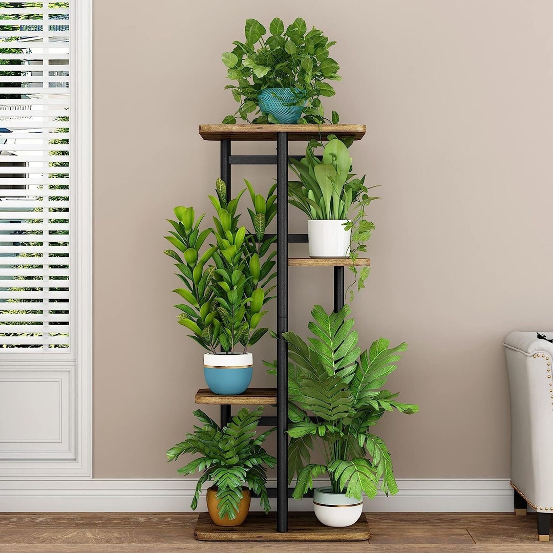 4 Tier 5 Potted Wood Metal Plant Stand Indoor Plant Stand Etsy