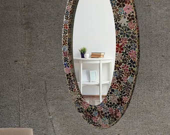 Mosaic Stained Glass Oval Mirror