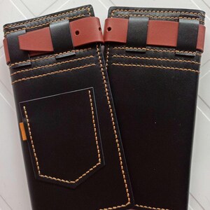 Cartera de cuero unisex, cartera de cuero, cartera plegable para mujer, cartera de cuero, cartera de cuero larga y delgada, cartera larga hecha a mano, cartera unisex
