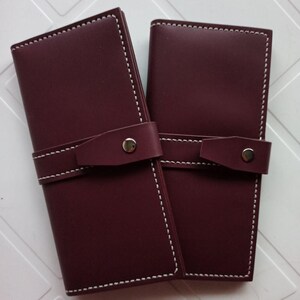Cartera de piel para mujer más larga, cartera de piel marsala, cartera plegable para mujer, cartera de piel larga, cartera de piel fina larga, cartera larga hecha a mano