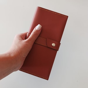 Cartera de piel para mujer, cartera de piel marrón, cartera plegable para mujer, cartera de piel larga, cartera de piel larga y delgada, cartera larga hecha a mano