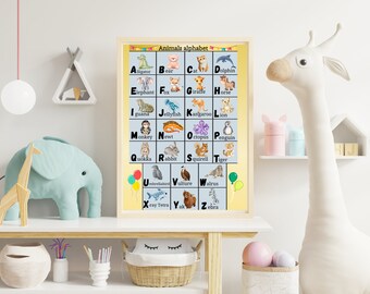 Alphabet print poster for Kids room with various animals - wall decor - wall art - educational methodical - nursery