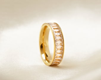 18k Gold Eternity Ring, CZ Diamond Band Ring, Gold Rings for Women, Valentines Gift for Her, Tarnish Free