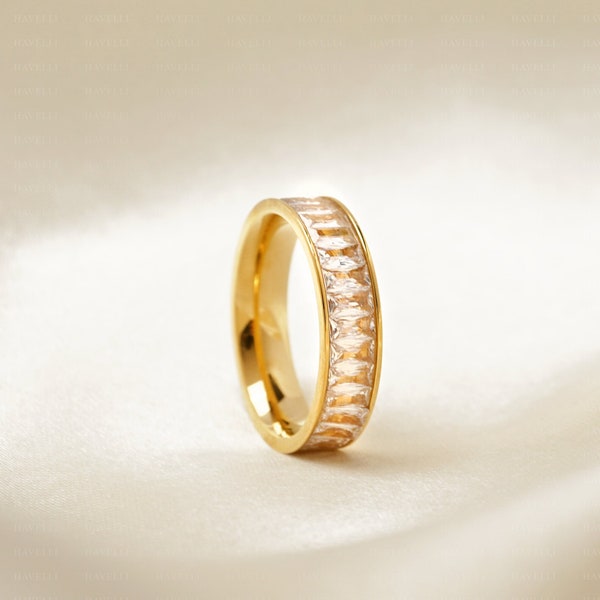 18k Gold Eternity Ring, CZ Diamond Band Ring, Gold Rings for Women, Valentines Gift for Her, Tarnish Free