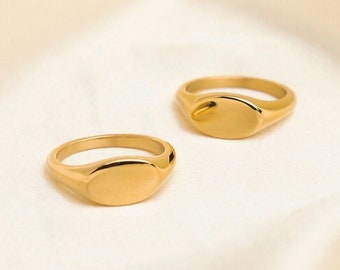 18k Gold Signet Ring, Pinky Signet Ring, Gold Oval Signet Ring, minimalistische ring, gouden ringen voor vrouwen, vergulde ringen, cadeau voor haar