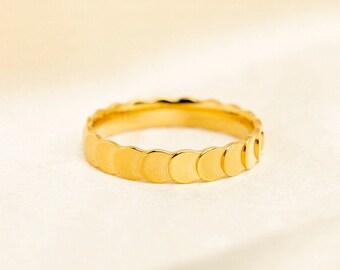 18k Gold Plated Ring, Flat Beaded Love Ring, Ribbed Ring, Gold Band Ring, Minimalistic Textured Ring, Dot Stacking Ring