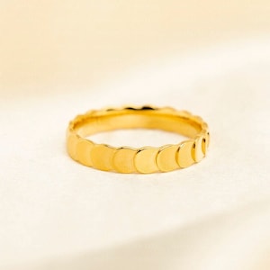 18k Gold Plated Ring, Flat Beaded Love Ring, Ribbed Ring, Gold Band Ring, Minimalistic Textured Ring, Dot Stacking Ring