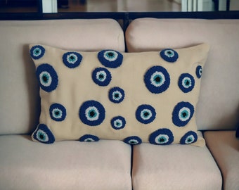 Handmade Nazar Linen Cushion Cover with Evil Eye Design Throw Pillow Handmade pillowcase modern pillow pinterest room decor