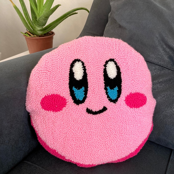 Handmade kirby punch needle pillow, cushion cover, pink pillow, trendy home pillow, Cozy Home Décor,
