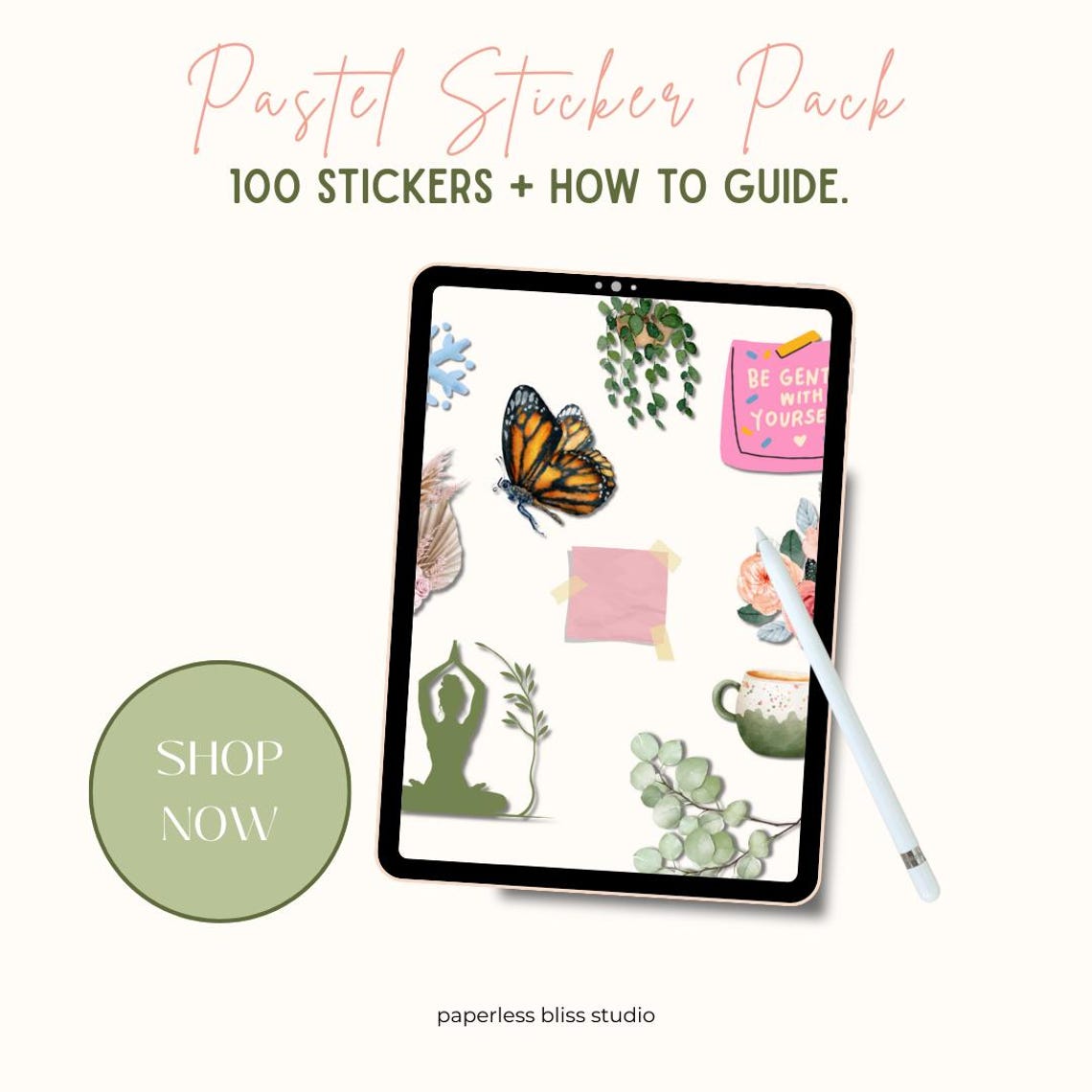 Pastel Floral Digital Sticker Pack | 100 PNG Goodnotes Stickers ...