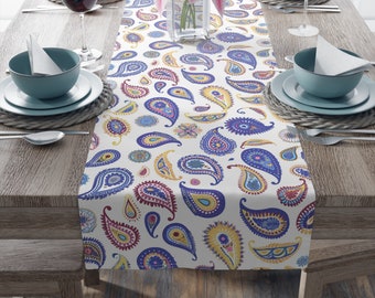 Colorful Pearl Paisley Table Runner Available in Cotton and Polyester- FREE SHIPPING!!!