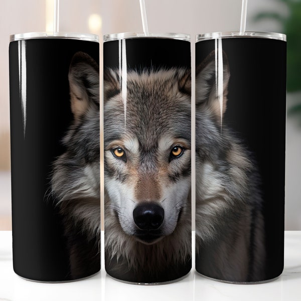 Grey Wolf 20 oz Tumbler Wrap Sublimation, Animal Tumbler Wrap Digital Design PNG File Download