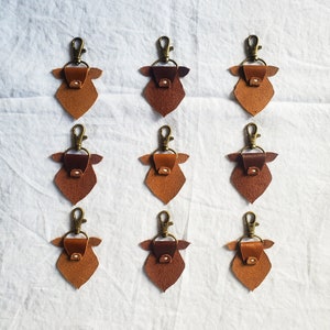 Leather Cow Keychain Accessory Brown | Tan | Genuine Leather / Handmade Gift Backpack accessory
