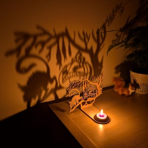 Creepy tree witch pumpkin, cat and bats Tealight Halloween Decor lantern candle shadow spooky light tealight holder Trick or treat gift