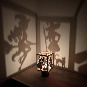 Halloween Witch Lantern | Broomstick Tealight Shadow Box