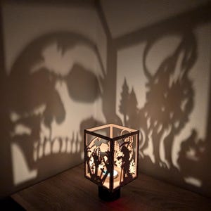 Halloween Shadow Lantern Tealight Holder | Skull Wolf Reaper Graveyard Decor