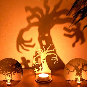 Candelabro de sombra de árbol espeluznante / Decoración de velas de té de Halloween / Accesorio de bosque embrujado / Lámpara de mesa de bosque espeluznante