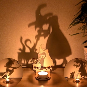 Portavelas de bruja espeluznante, decoración para fiesta de Halloween, vela, sombra, decoración de temporada espeluznante, luz, bruja espeluznante, truco o trato, idea de regalo de Halloween