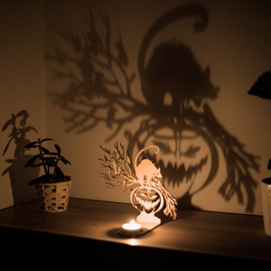 Vela de té, decoración de Halloween, linterna de calabaza, vela, sombra, luz espeluznante, fantasma espeluznante, gato, portavelas, regalo de truco o trato, temporada espeluznante