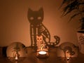 Halloween decor skeleton cat tealight holder Cat lover Gift Candle shadow