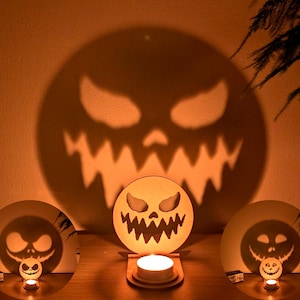 Scary Face Shadow Tealight | Dripping Monster Candle Holder | Halloween Creepy Light | Horror Table Decor Prop
