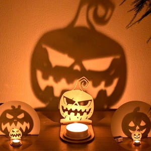 Scary Pumpkin Face Shadow Tealight | Halloween Jack O’Lantern Candle Holder | Spooky Pumpkin Silhouette Decor
