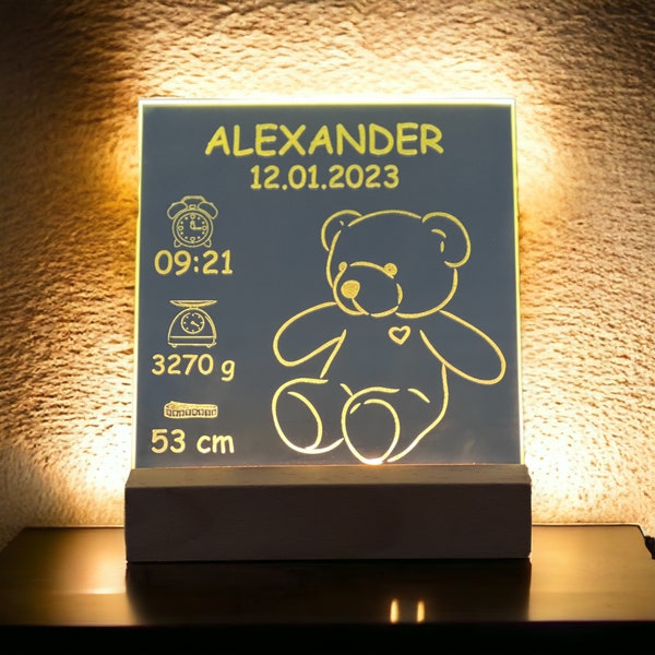 Personalisiertere Spieg mit LED Beleuchtung "Motiv Geburt", Geburt, Baby, Geschenkidee