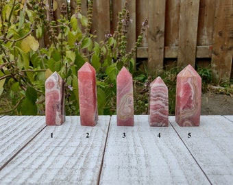 Gem Quality Rhodochrosite small Point/Obelisk - Unleash Self-Love and Emotional Healing Please visit the Facebook video link in the desc.