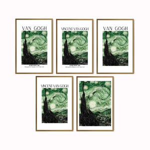 Grüne Sternennacht Poster Set – 5 druckbare Van Gogh Kunstdrucke | Naturinspirierte Wandkunst | Erdige Digital Download