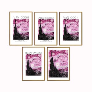 Rosa Sternennacht Poster Set - 5 Van Gogh Wall Art Prints | Digitaler Download | Feminine himmlische Wohnkultur