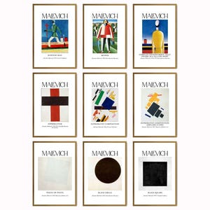 Kazimir Malevich Digital Print Set of 9 | Suprematism Abstract Art Posters | Modern Wall Art Download | Printable Art in 5 Sizes