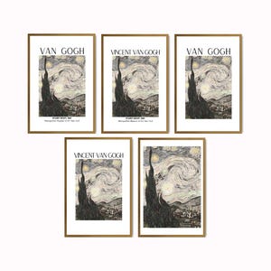 Neutral Sternennacht Poster Set - 5 Erdfarbene Van Gogh Drucke | Minimalistische Wandkunst | Digitaler Download für Calm Natural Decor