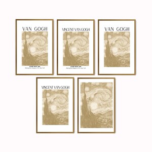 Neutrale Sternennacht Poster Set - 5 Van Gogh Drucke | Neutrale Wandkunst | Sepia Sternennacht | Himmlischer digitaler Download