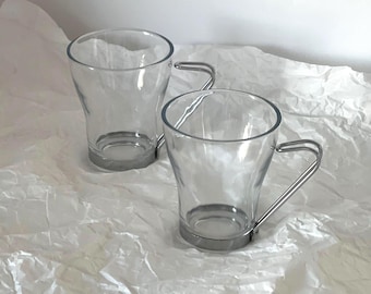Vintage Italian Glass Mugs for Espresso Retro Cappuccino Cups with Stainless Steel Handle