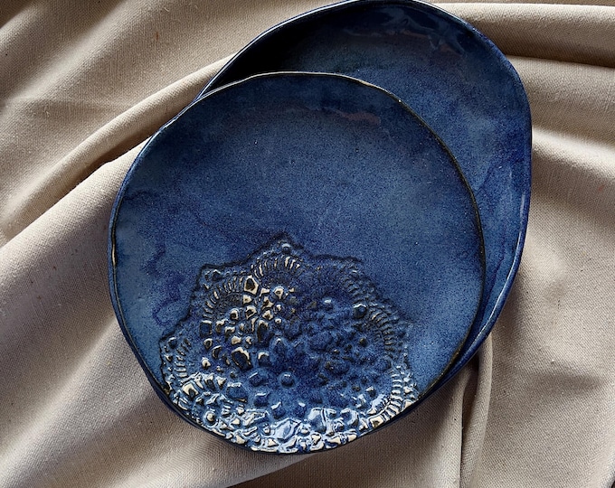 Handmade Blue Ceramic Plate Set