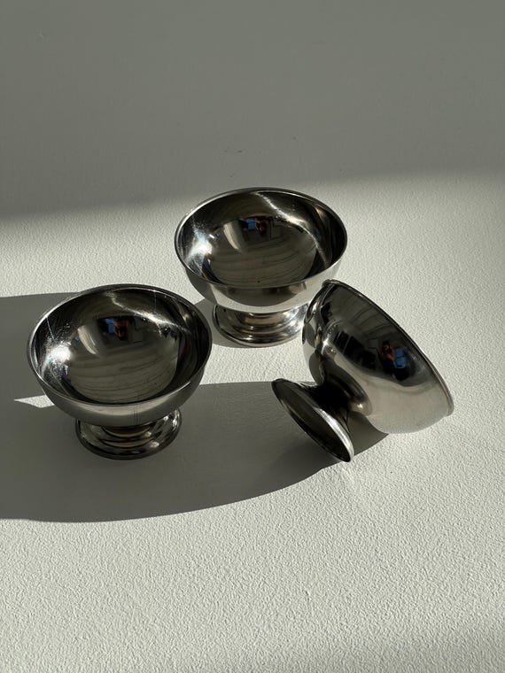 Vintage Stainless Steel Pedestal Dessert Bowls for Dessert Cup Footed