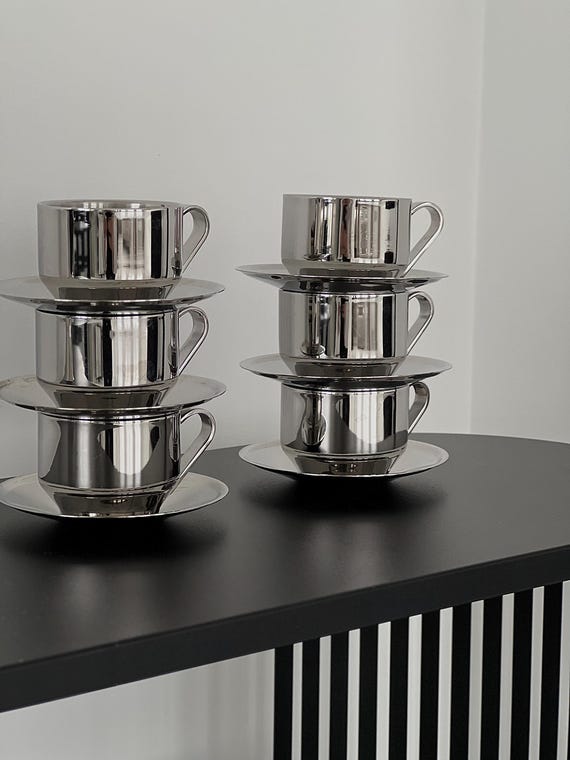 BergHOFF Stainless Steel Espresso Cups with Saucers