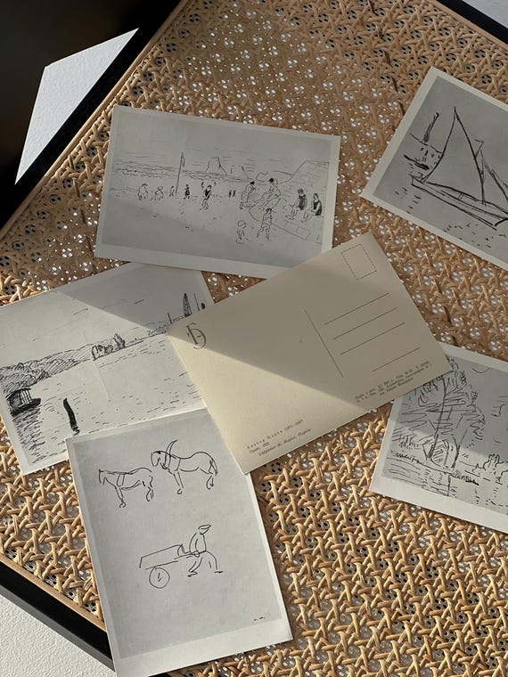 Set of 6 Original Vintage Sketch Postcards 1960