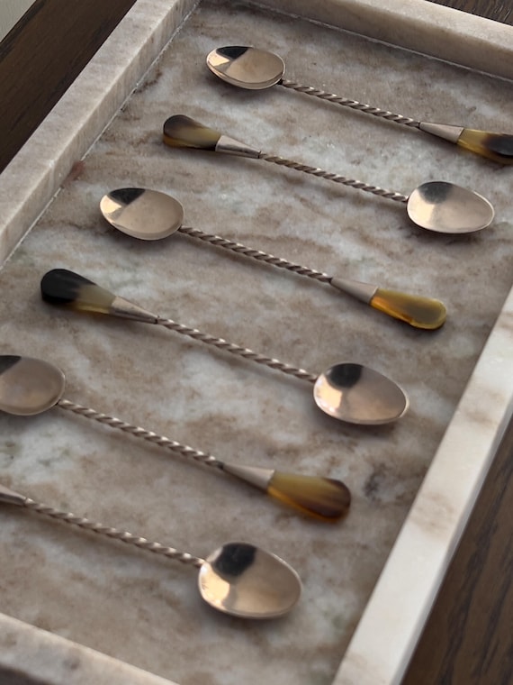Vintage Teaspoon Set with Horn Details