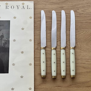 Vintage French Butter Knife: Cream Handle, Brass Detail - CAT INOX