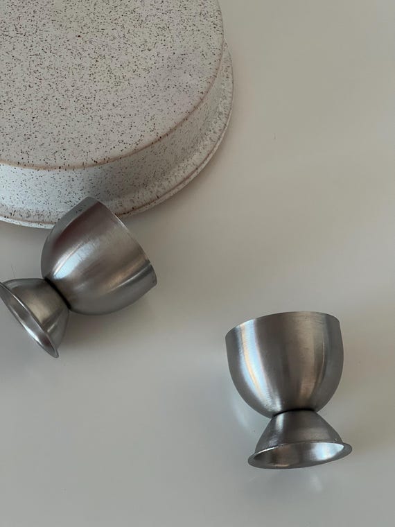 Mid Century Modern Stainless Steel Egg Cup Set of 2