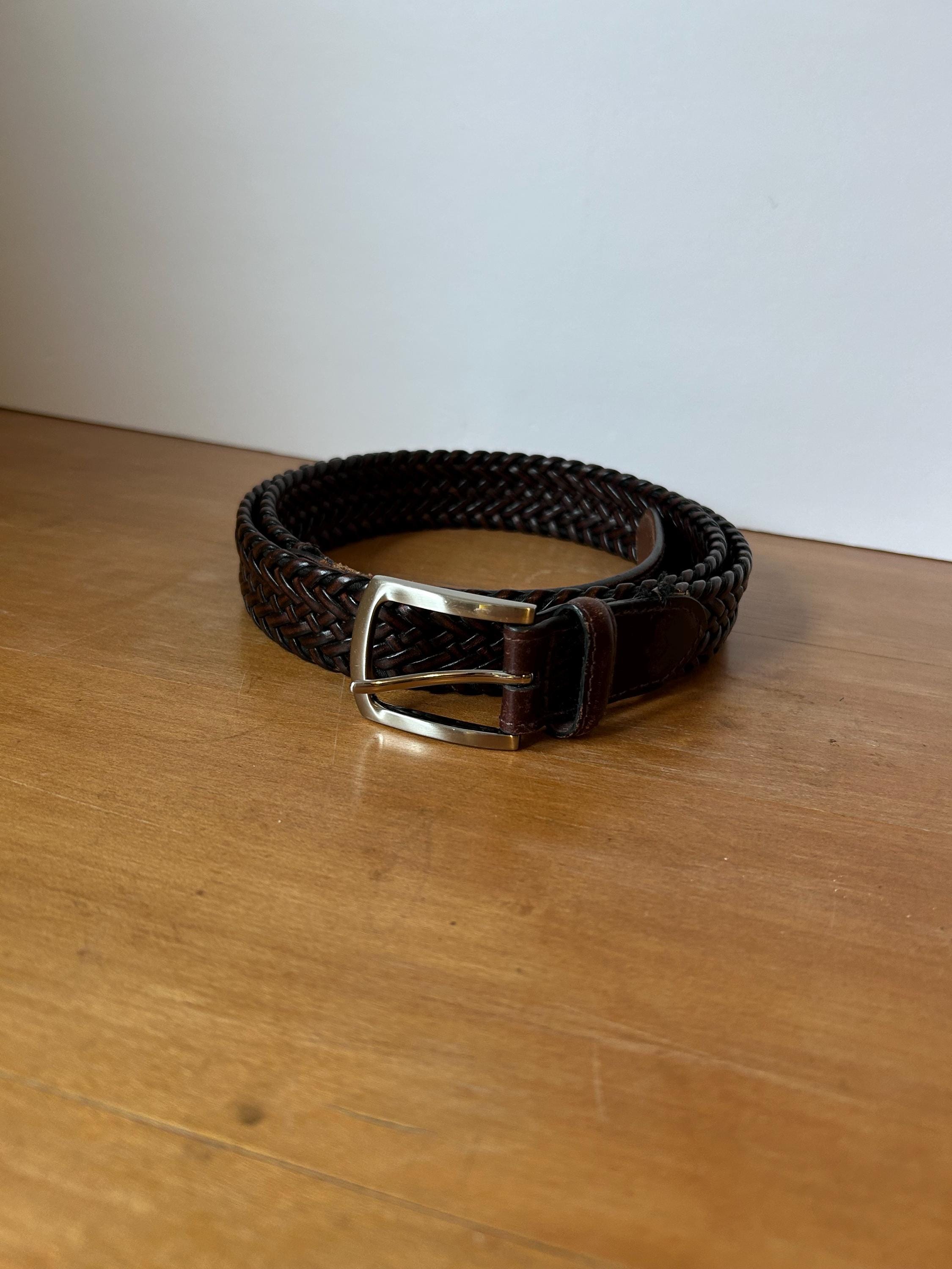 Vintage Braided Brown Leather Belt - Size 40 - Etsy display picture 3