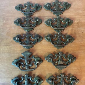 Vintage Brass Pineapple Drawer Pulls, Batwing Chippendale Style (Set of 10)