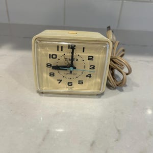Vintage Timex 7373-4A MCM Ivory Bedside Alarm Clock 1970s Tested Works