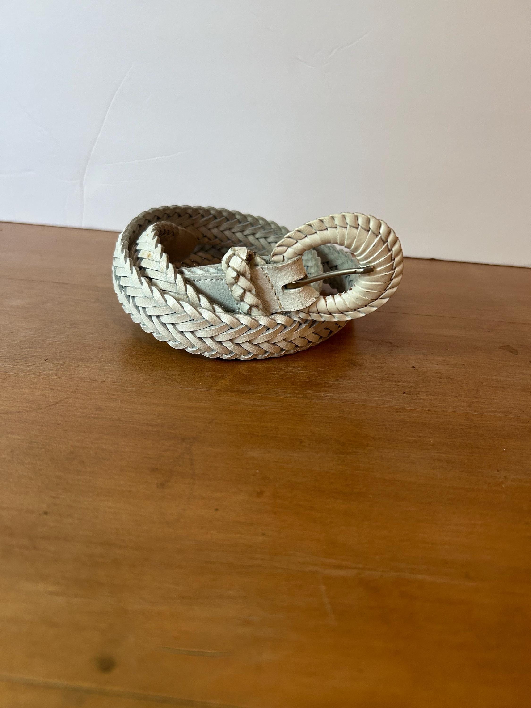 Vintage Women Interwoven Braided White Genuine Leather Belt Sz Small/ Medium Vintage Braided White Leather Belt - Etsy main image 3