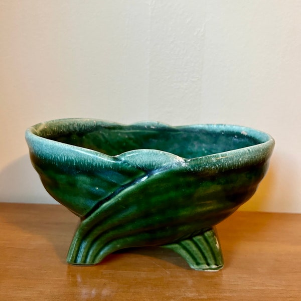 Vintage Mid-Century McCoy Pottery? Planter Bowl Maholica Art Deco Green 7"x5"x4"