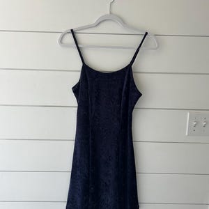 Vintage Joule Navy Blue Crushed Velvet Dress Size Small Y2K 90s Made in USA